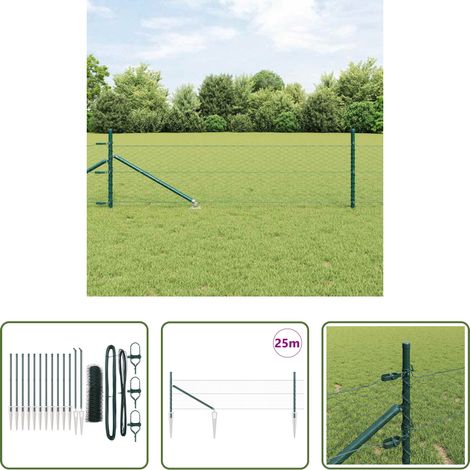 vidaXL Sécurité extérieure - Poteau de clôture. Vert 25 x 0,5 m (maille de 36 mm) Acier (1/5)