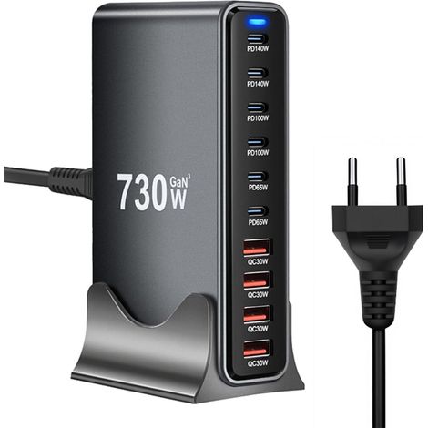 Chargeur Rapide Multiple 730W, USB C Charger, 10 Ports GaN3 avec 6USB-C + 4USB-A, Chargeur Multi-appareils pour Ordinateur Portable, 16/15/14/S25/S24 Ultra (1/5)