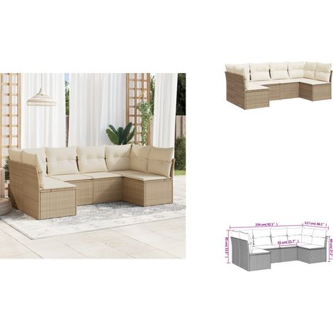 6-tlg. Garten-Sofagarnitur mit Kissen Beige Poly Rattan - Gartensortiment - Outdoor Möbel - Lounge Set - Rattan Sofa - Gartenlounge