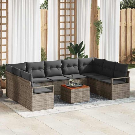 Gartensofa-set mit Speicher 10 pcs Grau Poly-Rattan (1/5)