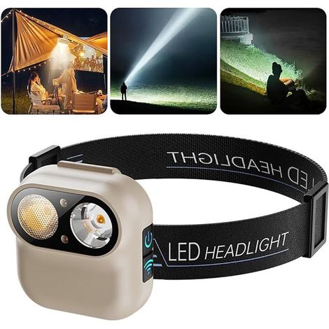 Faro a LED ad alta luminosità con ricarica USB - Sensore di movimento, 6 modalità di illuminazione, ideale per campeggio, escursionismo e pesca. (1/5)