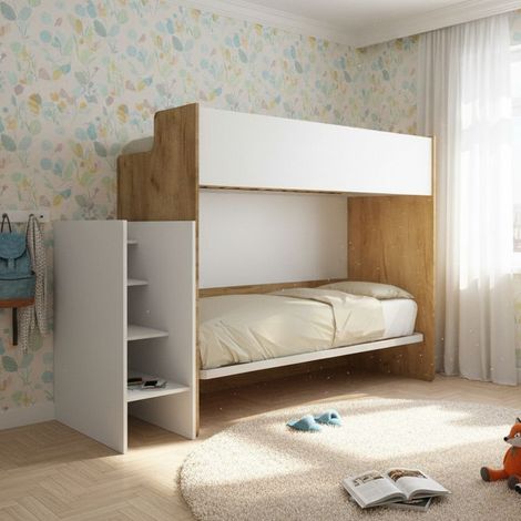 Letto a castello minimalista con terzo letto estraibile - Quercia e Bianco (1/5)