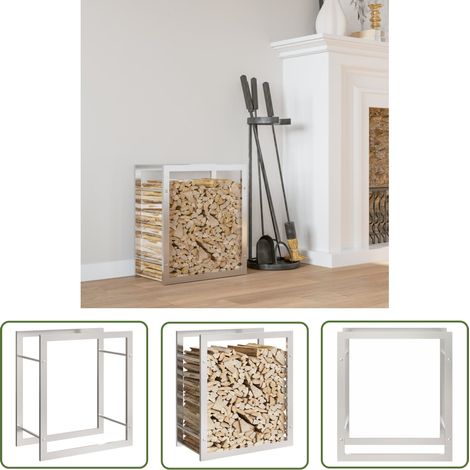 The Living Store Portant de bois de chauffage 50x28x56 cm acier inoxydable - Support À Bois - Porte-bûches - Rangement Bois - Cheminée - Intérieur (1/5)