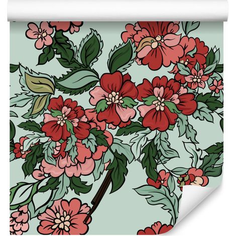 Bellissima carta da parati con foglie e fiori colorati per soggiorno e camera da letto, 50x1000 cm (1/5)