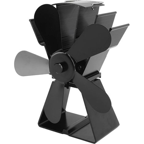 Ventilateur de cheminée 5 pales base trapézoïdale thermoélectrique autonome noir pour poêles à bois et kérosène (1/5)