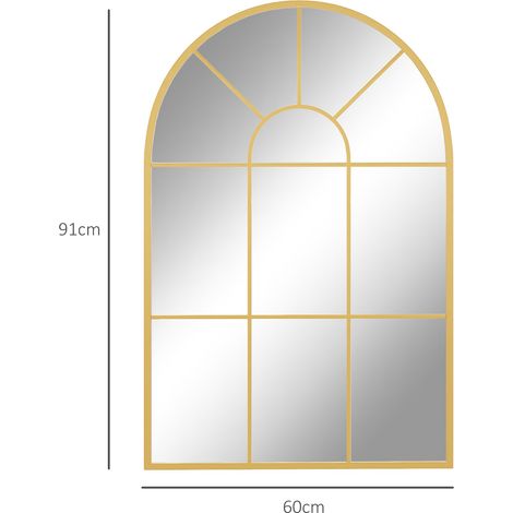 Miroir mural, style fenêtre, miroir de couloir, cadre en métal, 91 x 60 cm, doré (1/5)