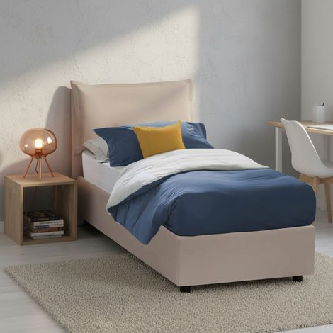 Talamo Italia Letto singolo Carmen, Letto contenitore con rivestimento in ecopelle, 100% Made in Italy, Apertura frontale, con materasso Cm 90x190 incluso, Tortora, con imballo rinforzato (1/5)