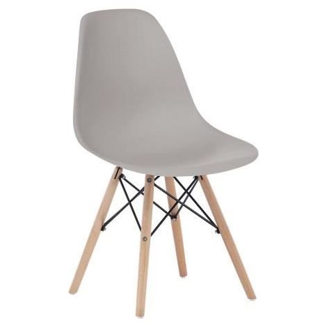 Chaise de salle à manger coloris gris - pieds hêtre , Largeur 46 x Profondeur 51 x Hauteur 82 cm - JUANIO