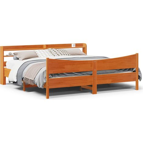 Cadre de lit et tête de lit-Structure de lit avec rangement cire marron 200x200 cm bois de pin 548398 (1/5)