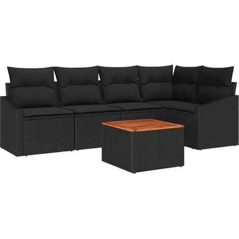 Garden Sofa Set with Storage 6 pcs Black Poly Rattan vidaXL