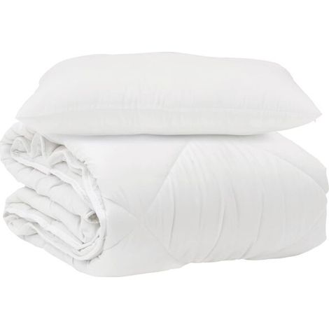Couette en microfibre blanche garnie de duvet, avec 2 oreillers. (1/5)