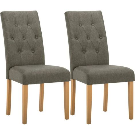Lot de 2 Chaises tissu gris taupe avec capitoinnées avec boutons - MILINA