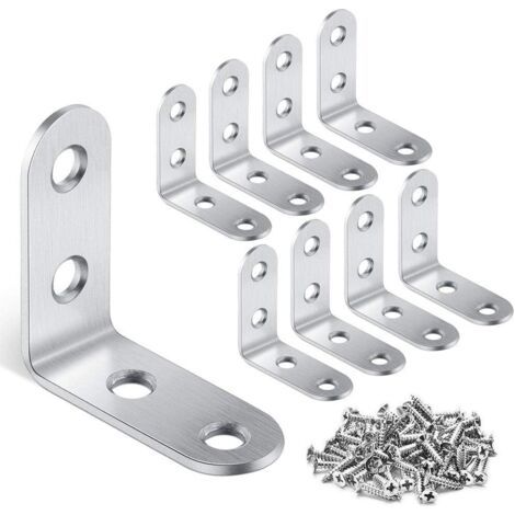 16 pcs équerre de Coin - 40mmx40mm 90 Degré Angle Droit équerres de Fixation en Acier Inox L Accolades en Forme de Coin avec 64 pcs Vis Accolade Coin Acier Joint (Argent)