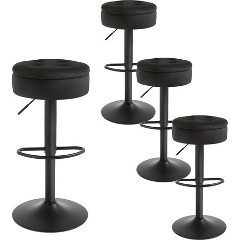 Lot de 4 Tabouret Bar WOLTU, Tabouret Pivotant à 360°, Velours + Métal, Noir (1/5)