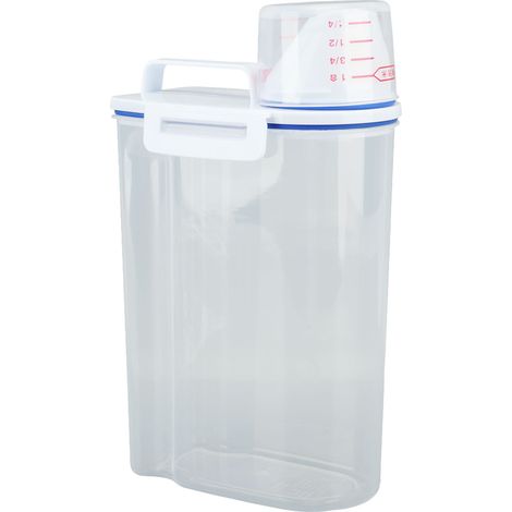 Récipient de Rangement pour Riz et Céréales, Distributeur avec Bec Verseur, Contenant Alimentaire Hermétique avec Verre Doseur, Transparent, 2kg, Blanc (1/5)