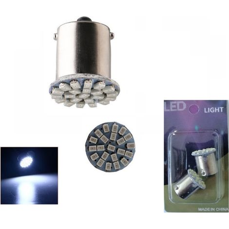 2 Stück LED-Lampen, 22 SMD, BA15S 1156 (PY21W), 24V, blitzschnell blinkend, weißes Licht, gegenüberliegende Pins (180°), im Blis