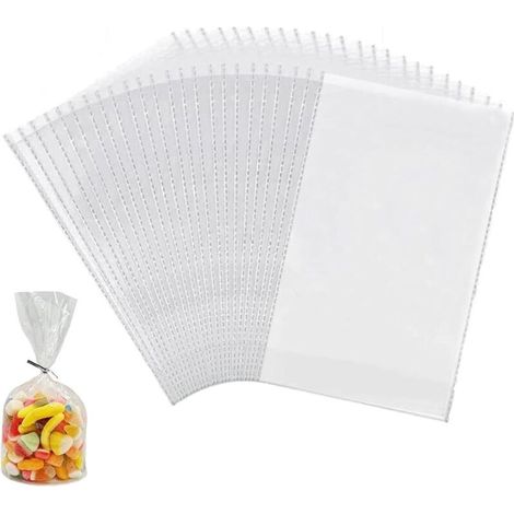 Lot de 100 sachets en cellophane transparent - 15 x 20 cm - Avec 100 cravates colorées - Convient pour le pain au chocolat (1/4)