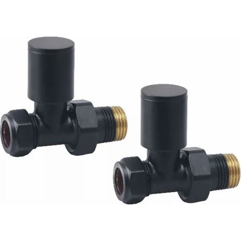 Heatwave Round Black Straight Radiator Valves Pair