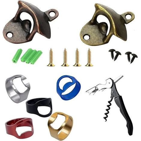 2 pcs Porte-Bouteilles Mural Ouvre-Bouteilles 5 pcs Bagues-Décapsuleurs 1 pcs Sommelier Tire-Bouchon professionnel[278] (1/4)