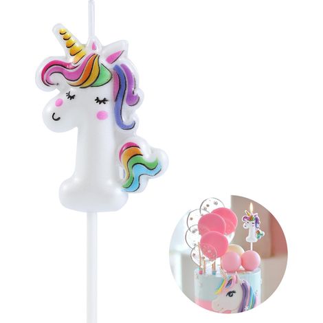 Licorne 1 bougie d'anniversaire licorne 1 décoration de gâteau pour 1er anniversaire fournitures de fête licorne décoration d'anniversaire licorne endormie avec couleurs arc-en-ciel vives (1/5)