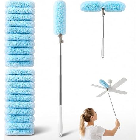 Plumeau Telescopique 180 cm, Plumeau Poussiere Telescopique, Tete De Loup Telescopique avec 20 Recharges, Duster Attrape pour Plafonds, Stores (1/5)