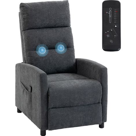 HOMCOM sillón de masaje reclinable 160° con reposapiés, mando, 2 zonas de masaje, respaldo alto, asiento de muelles, bolsillos, tapizado en chenilla