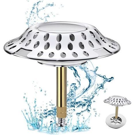 Bonde de baignoire 2 en 1 avec filtre à cheveux, bonde de baignoire, noyau à ressort, bonde de baignoire en acier inoxydable et laiton, Ø 72 mm - Antirouille Bonde de baignoire réglab