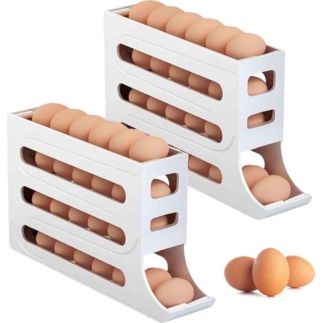 Support à œufs pour réfrigérateur, support de stockage d'œufs automatique à rouleau, support à œufs, distributeur d'œufs, paquet de 2 (1/5)