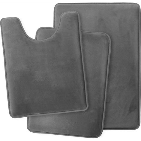 Lot de 3 tapis de bain en velours microfibre, moelleux et antidérapant, pour salle de bain (1/5)
