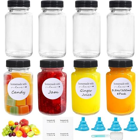 Glass Bottle Small Juice Bottles Reusable Mini Shot with Funnel for Fruit Ginger (1/5)