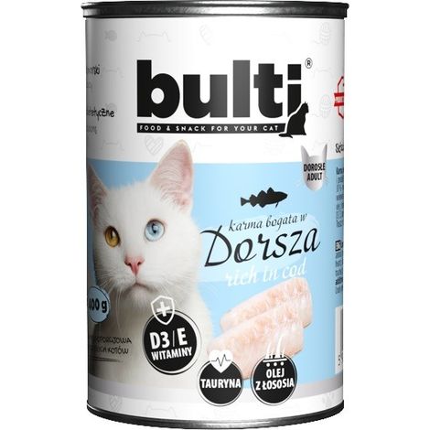 Cibo umido per gatti BULTI, lattina di merluzzo da 400 g