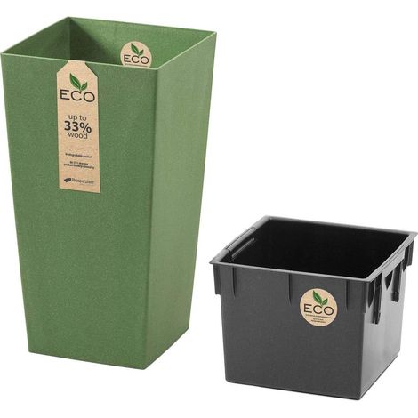 Vaso Ecodeco DURS 19.5x19.5xH37.5 cm in plastica e legno Prosperplast -  OliveDrab