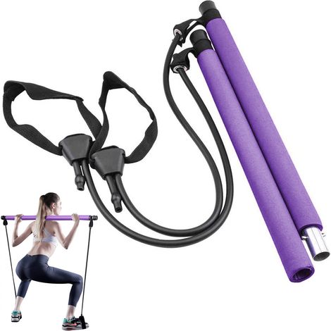 Barre De Pilates - Tube Acier 45/50 Cm + Corde Latex 80 Cm - Pour Entraînement Corps Entier À Domicile Ou En Déplacement - 1 Pièce (1/5)