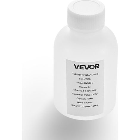 VEVOR Soluzione di Calibrazione per Torbidita 0 NTU 100 ml, Soluzione Standard di Ricarica Monouso per Torbidimetri, Deriva Zero per Concentrazione Stabile, Adatta per Luce Bianca/Rossa
