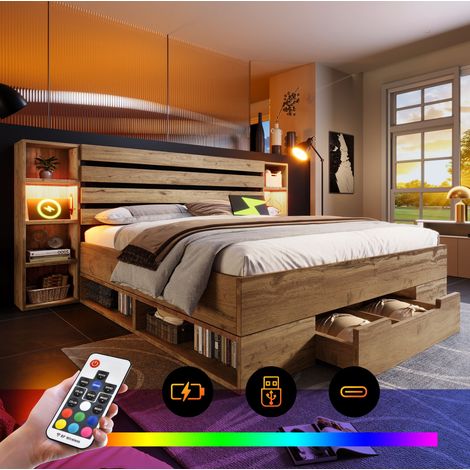 Cama matrimonio con almacenaje LED 180x200 OKMYHOME (1/5)