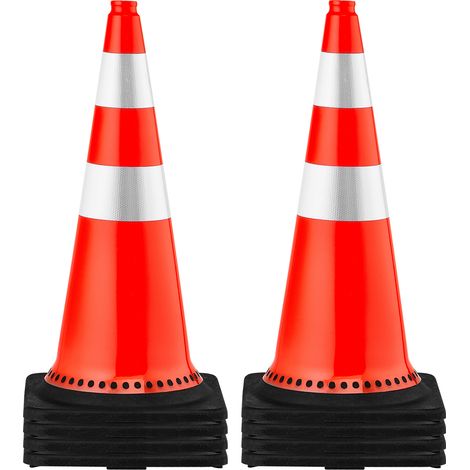 VEVOR Cono de Tráfico 8 Piezas 75 cm Pedestal de Obra de PVC Naranja Cono de Seguridad con Base Pesada y 2 Collares Reflectantes para Demarcación de Estacionamiento de Emergencia en Estacionamiento