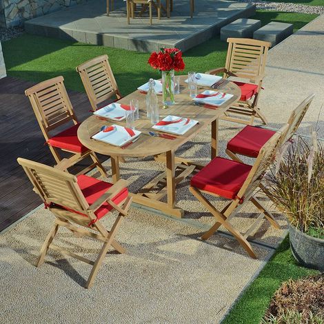 Salon de jardin teck massif Hermel, 6 places (1/5)