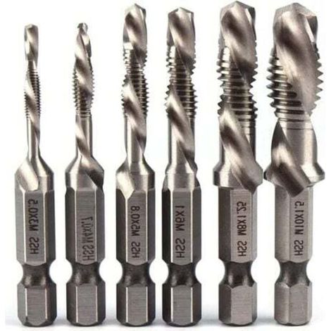 Bohrer- und Gewindebohrer-Set, metrisches Gewindebohrer-Set M3 M4 M5 M6 M8 M10 HSS, titanbeschichtet, 1/4 Zoll (1/5)