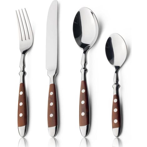 Ensemble couverts 6 personnes rustiques inox poignées marron forgé (1/5)