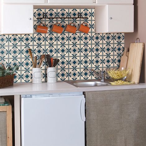 Sticker Mural Carrelage adhésif Cuisine Salle de Bain - 60 STICKERS CARREAUX DE CIMENT AZULEJOS DEA - 60stickers20x20cm (1/5)