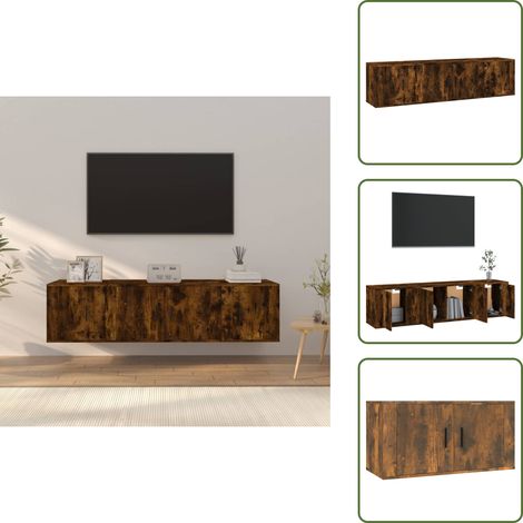 The Living Store Set Mobili Porta TV 3 pz Rovere Fumo in Legno Multistrato - Mobili per TV