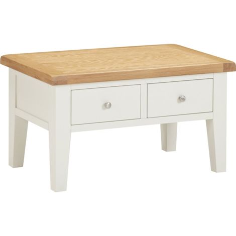 Windsor 2 Drawer Coffee Table - L55 x W90 x H50 cm - Ivory/Oak