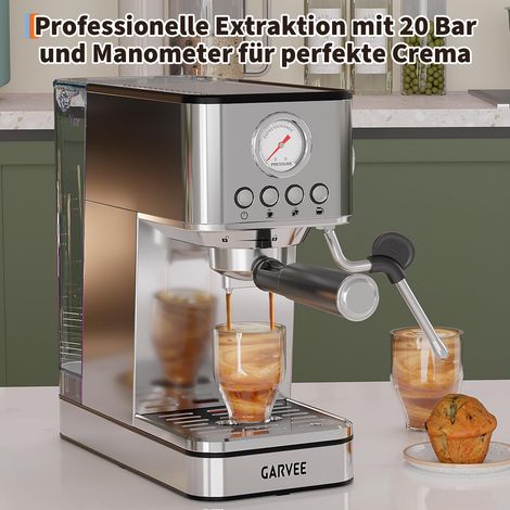 Machine à expresso semi-automatique à porte-filtre EM621, 20 bars - Thermoblock chauffe rapide - Buse vapeur 360°/mousseur lait - Réservoir amovible 1,7 L - Inox, facile à nettoyer (1/5)