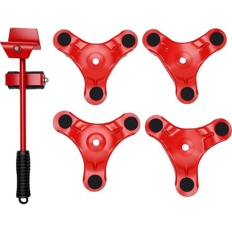 Ensemble de 5 pièces de chariot de déménagement de meubles robustes, capacité de charge unique de 200 lb, 3 roues triangulaires, rouleau rotatif à 360 ° pour appareils électroménagers, équipement roug (1/5)