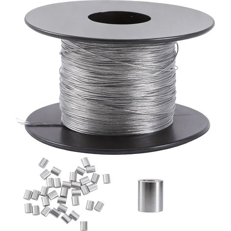 Câble Acier, Fil Inox, Fil de Suspension 100 m en Acier Inoxydable 304 avec 30 Manchons à Sertir pour Cadres Photo, Miroirs, Guirlandes, Plantes Grimpantes, 0.5 mm (1/5)