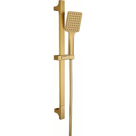Set de douche carré, support coulissant 680 mm, or mat (1/3)