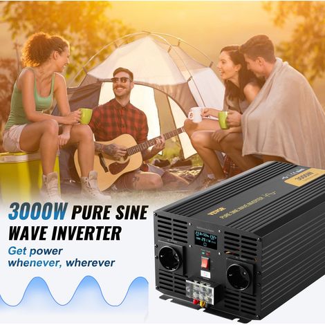 Onduleur à onde sinusoïdale pure, 3000 W, onduleur de voiture CC 24 V vers CA 230 V, avec port USB, écran LCD, télécommande, prise… (1/5)