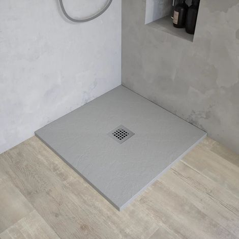 Receveur de douche carré 80x80 cm en marbre synthétique gris clair effet pierre h3 cm Milos (1/4)