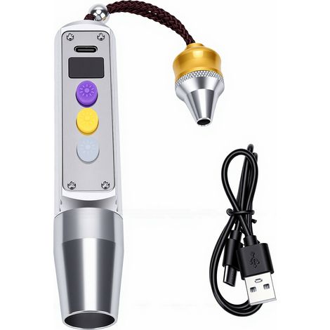 Wiederaufladbare Edelstein-Taschenlampe, 3 Lichtquellen, 6 Helligkeitsstufen, Schmuckdetektor, Jade-Bewertung, gelb, weiß, 365 nm, violett, silber (1/5)