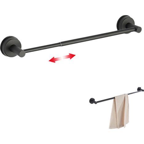 Barre porte-serviettes extensible à ventouses – Porte-serviettes mural en acier inoxydable – Fixation murale – Noir mat – Convient pour salles de bains, cuisines, etc. – Peut également servir d'anneau (1/4)
